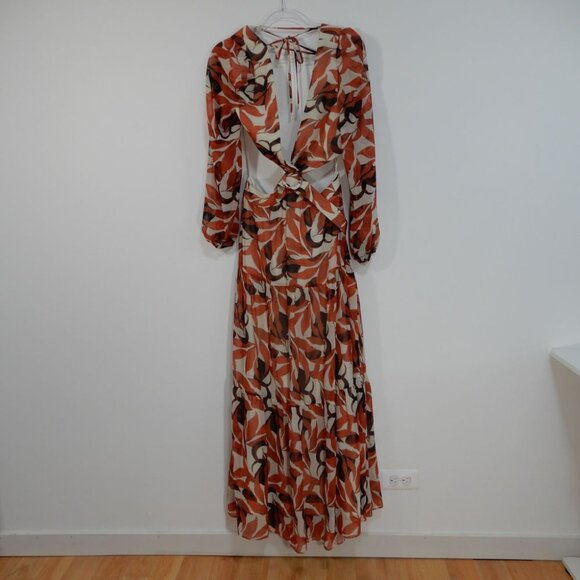 Gianni Bini Lillian Maxi Dress Size 12 Copper Palm Print Tiered Cut Out NEW - Picture 6 of 11